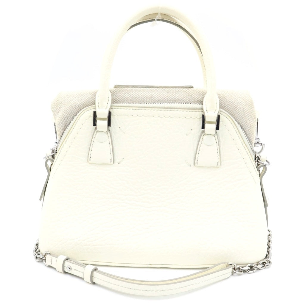Maison Margiela(メゾンマルジェラ) 5AC マイクロ 2WAYハンドバッグ ショルダーバッグ ホワイト レザー×キャンバス S56WG0081 シルバー金具
