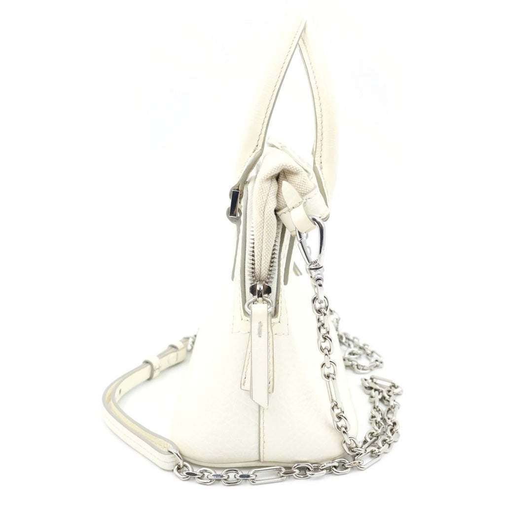 Maison Margiela(メゾンマルジェラ) 5AC マイクロ 2WAYハンドバッグ ショルダーバッグ ホワイト レザー×キャンバス S56WG0081 シルバー金具