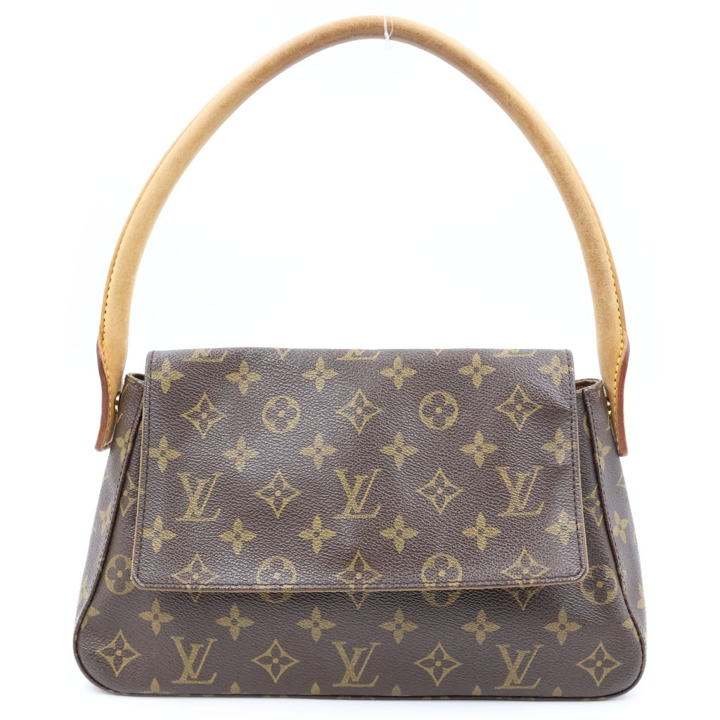 LOUIS VUITTON(ルイヴィトン) モノグラム ミニルーピング ハンドバッグ ワンショルダーバッグ ブラウン レザー×PVC M51147 ゴールド金具
