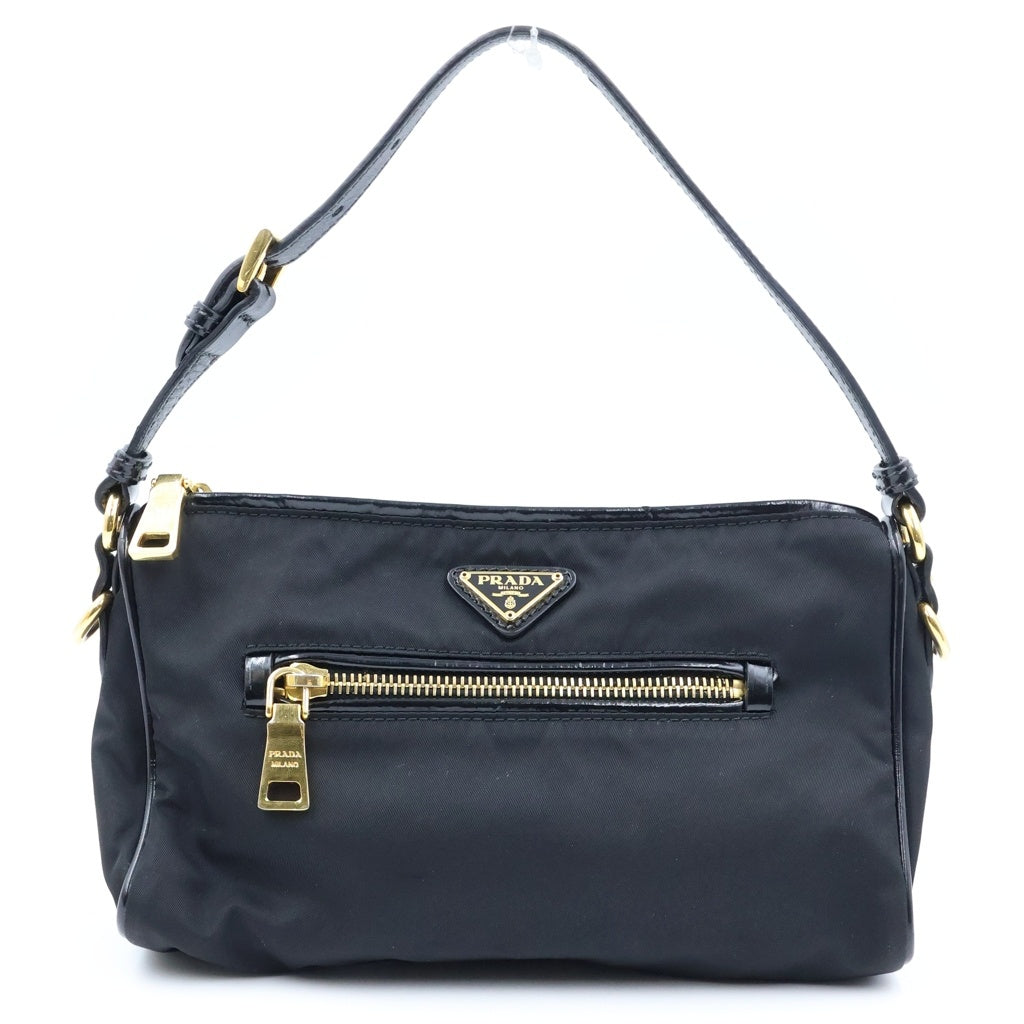 PRADA(プラダ) アクセサリーポーチ ハンドバッグ トライアングルロゴ ブラック ナイロン ゴールド金具 BN1834 レディース