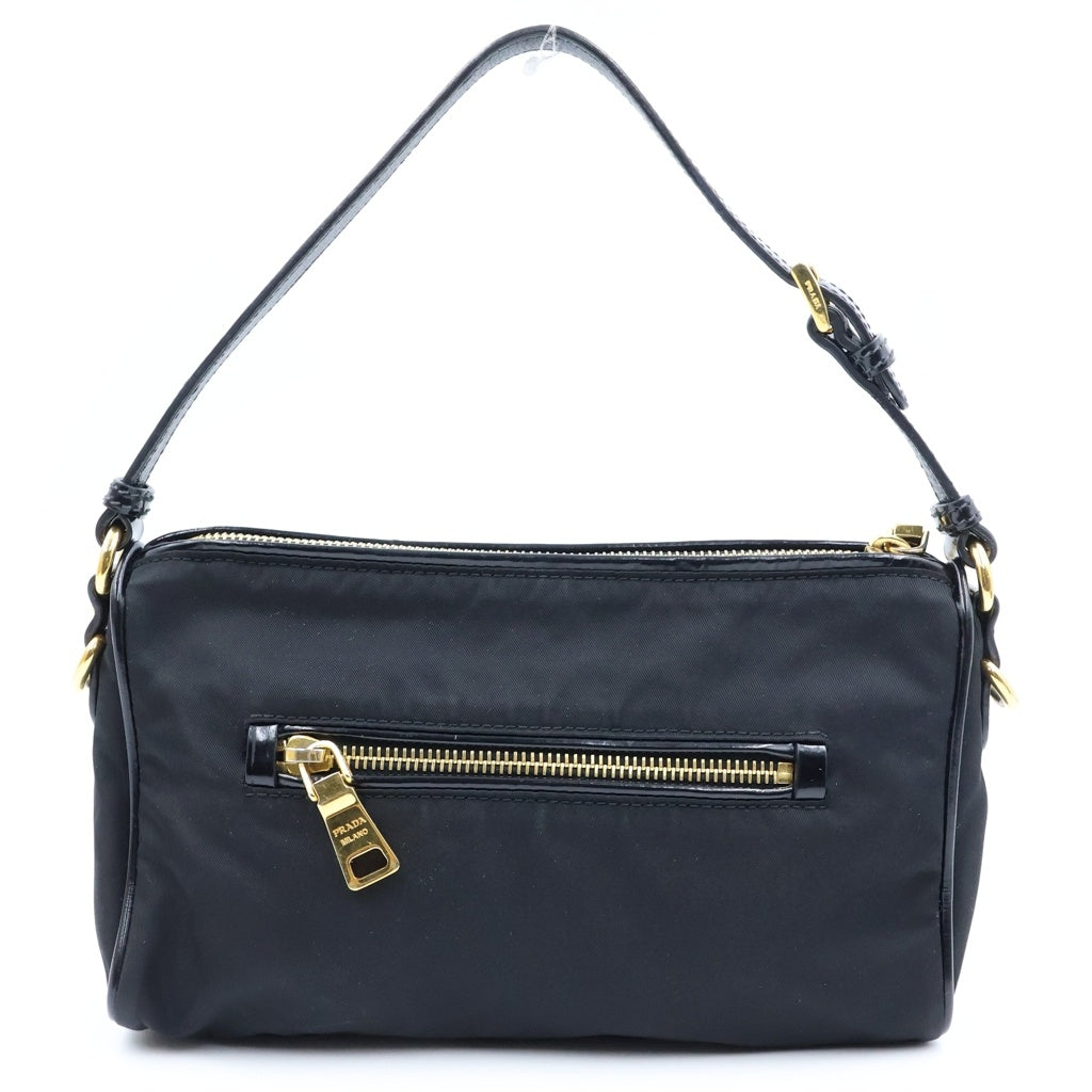 PRADA(プラダ) アクセサリーポーチ ハンドバッグ トライアングルロゴ ブラック ナイロン ゴールド金具 BN1834 レディース