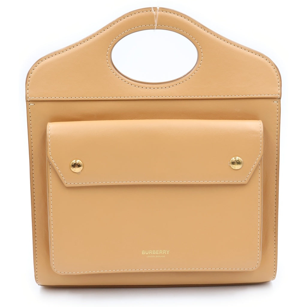 BURBERRY(バーバリー) トップステッチ ポケットバッグ レザー 2WAY ハンドバッグ ショルダーバッグ ブラウン レディース