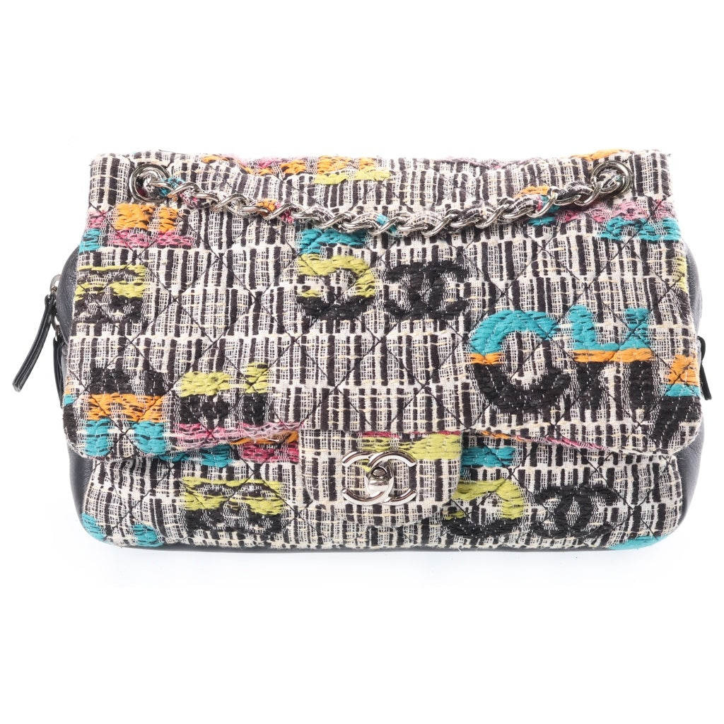 CHANEL(シャネル) マトラッセ ココマーク Wフラップ Wチェーン ツイード ショルダーバッグ マルチカラー レザー A90684 シルバー金具 レディース