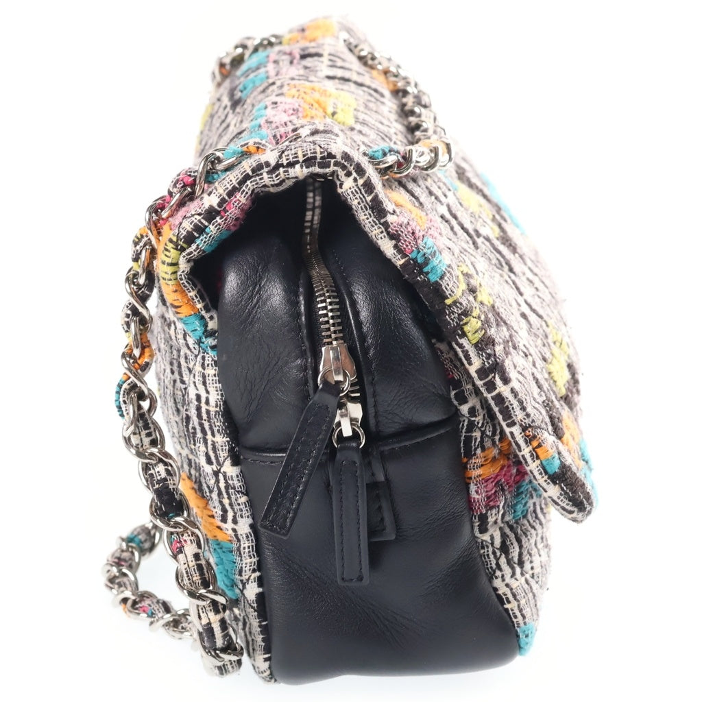 CHANEL(シャネル) マトラッセ ココマーク Wフラップ Wチェーン ツイード ショルダーバッグ マルチカラー レザー A90684 シルバー金具 レディース