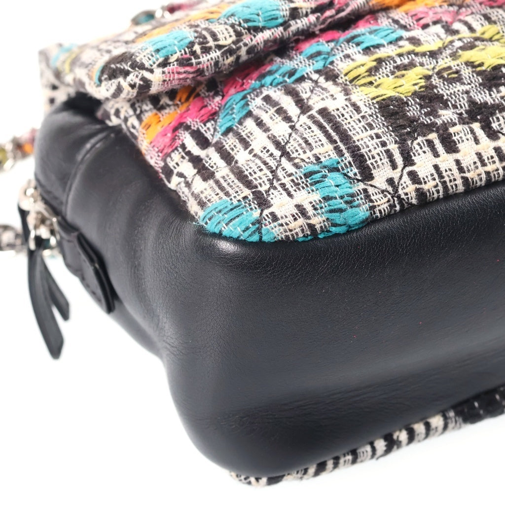CHANEL(シャネル) マトラッセ ココマーク Wフラップ Wチェーン ツイード ショルダーバッグ マルチカラー レザー A90684 シルバー金具 レディース