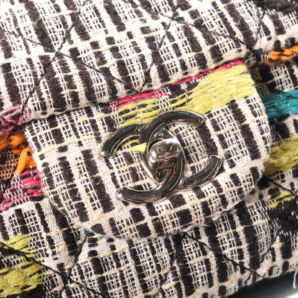 CHANEL(シャネル) マトラッセ ココマーク Wフラップ Wチェーン ツイード ショルダーバッグ マルチカラー レザー A90684 シルバー金具 レディース
