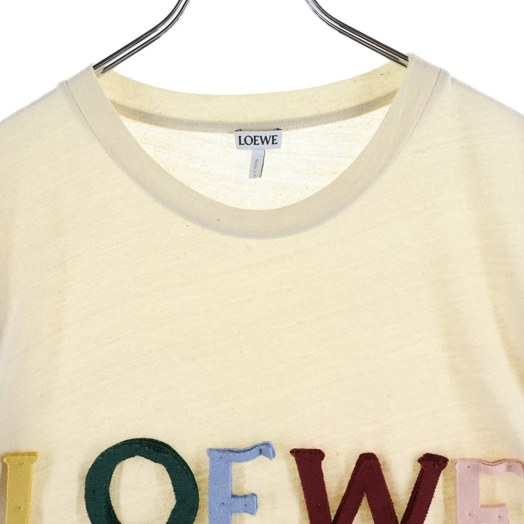 LOEWE(ロエベ) アップリケロゴ ネップ加工 コットン×シルク クルーネック 半袖 Tシャツ カットソー M ベージュ H6299620PC