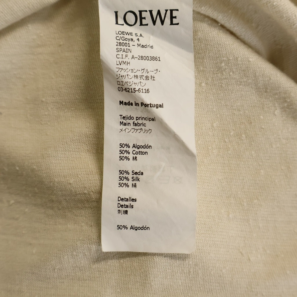 LOEWE(ロエベ) アップリケロゴ ネップ加工 コットン×シルク クルーネック 半袖 Tシャツ カットソー M ベージュ H6299620PC