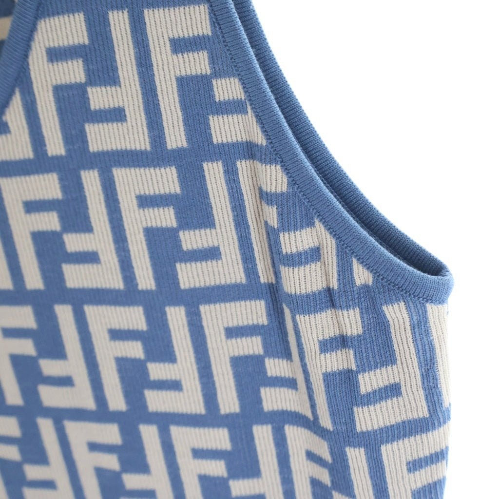 FENDI(フェンディ) 25SS ズッカ柄 ノースリーブ ワンピース ネイビー/ベージュ FZDD38 AUHW レディース