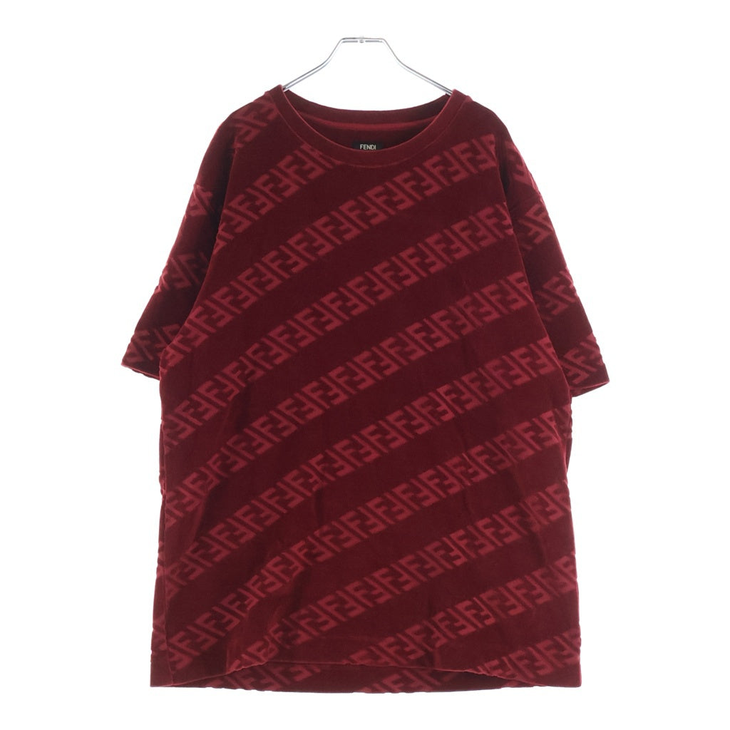 FENDI(フェンディ) FFロゴ ベロア クルーネック 半袖Tシャツ カットソー レッド FY0936 AKDO