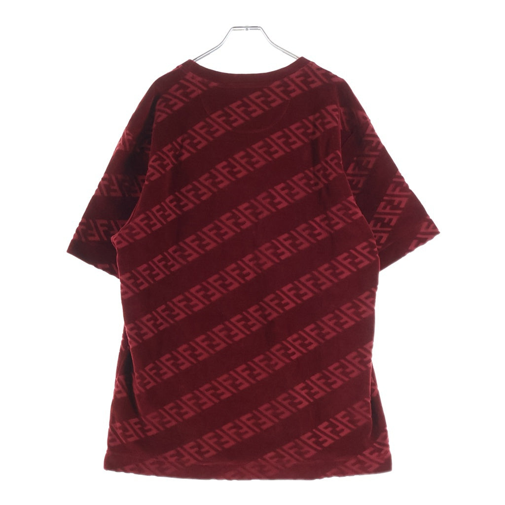 FENDI(フェンディ) FFロゴ ベロア クルーネック 半袖Tシャツ カットソー レッド FY0936 AKDO