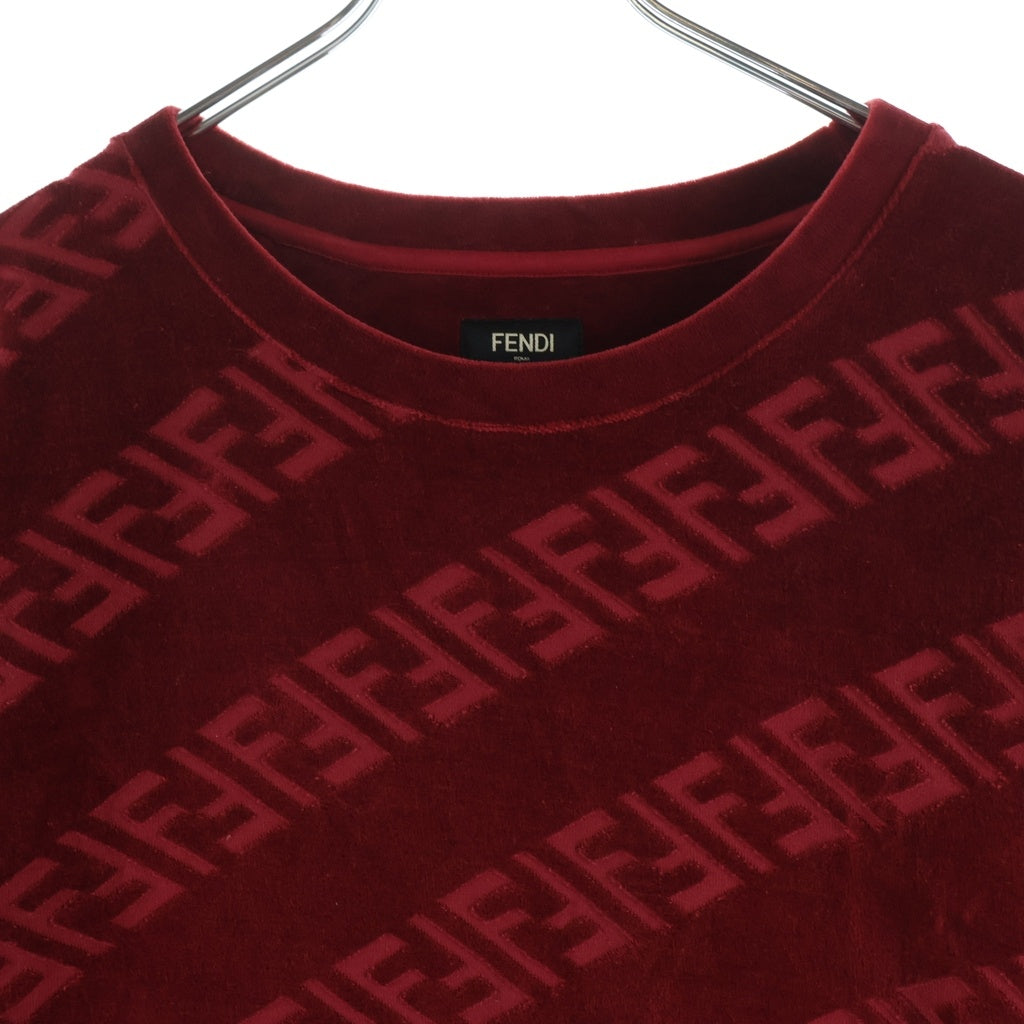 FENDI(フェンディ) FFロゴ ベロア クルーネック 半袖Tシャツ カットソー レッド FY0936 AKDO
