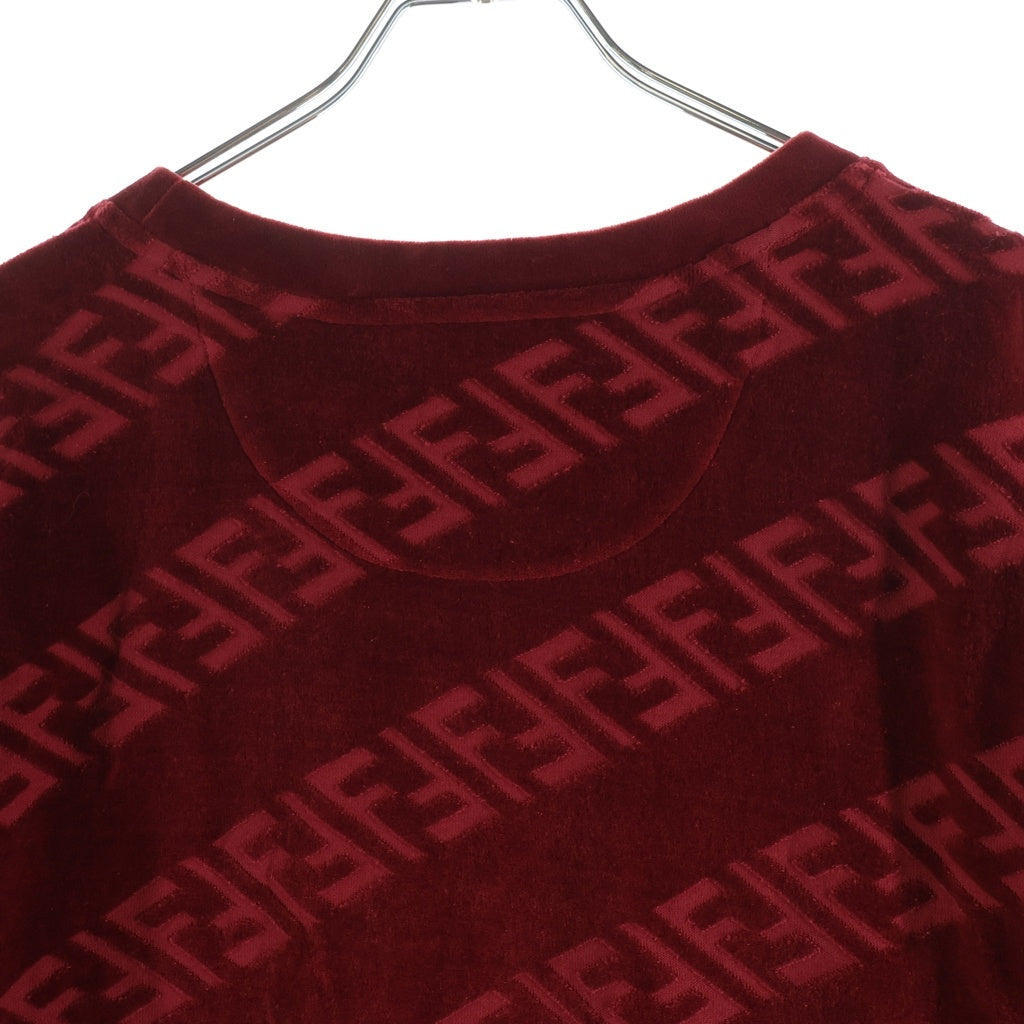 FENDI(フェンディ) FFロゴ ベロア クルーネック 半袖Tシャツ カットソー レッド FY0936 AKDO
