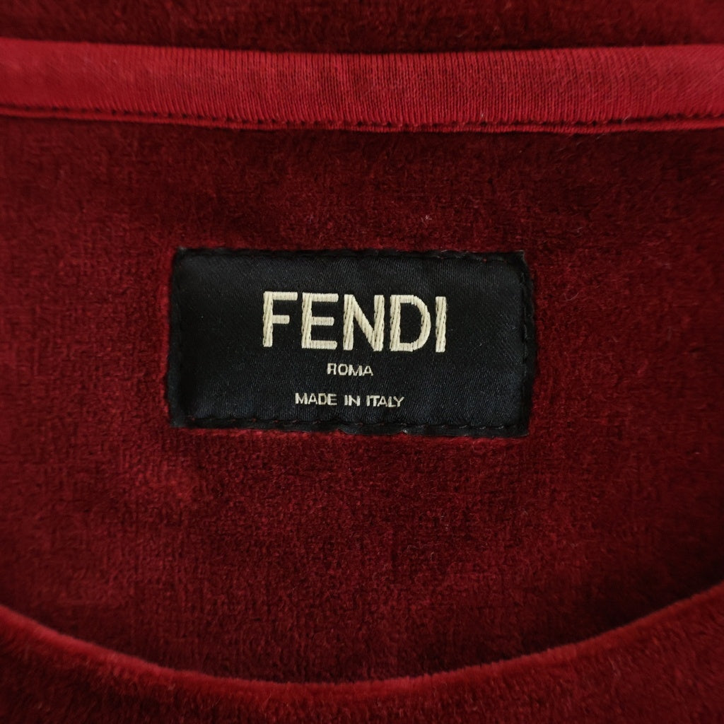 FENDI(フェンディ) FFロゴ ベロア クルーネック 半袖Tシャツ カットソー レッド FY0936 AKDO