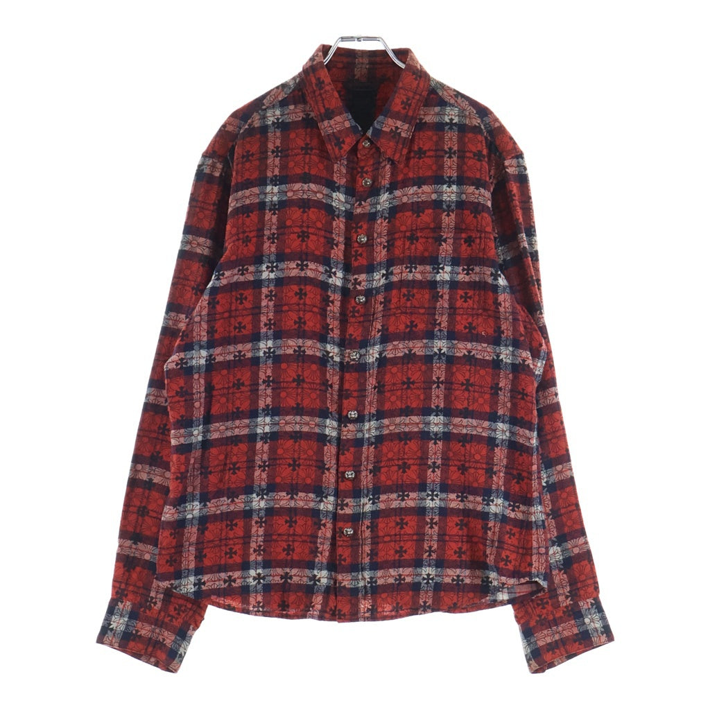 CHROME HEARTS クロムハーツ LOOSE ENDS ルーズエンド クロスボールボタン 長袖チェックシャツ レッド CHROME HEARTS(クロムハーツ) LOOSE ENDS ルーズエンド クロスボール