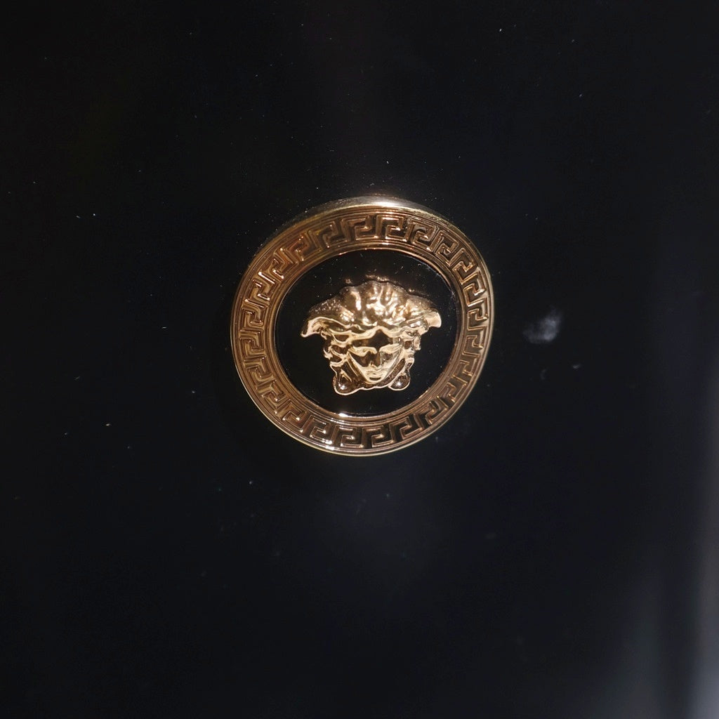 VERSACE(ヴェルサーチ) メデューサ サイドファスナー レースアップ ロング ブーツ ブラック レディース 2490