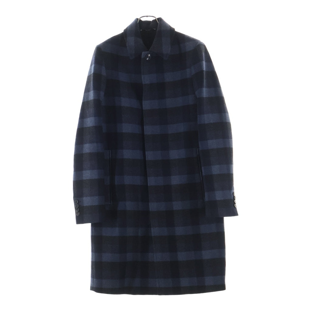 VALENTINO(ヴァレンティノ) チェック ラムレザーカラー付 ステンカラー コート ブルー NV0CA4584LH