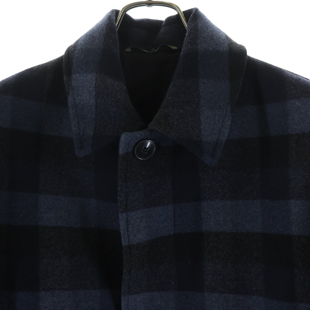 VALENTINO(ヴァレンティノ) チェック ラムレザーカラー付 ステンカラー コート ブルー NV0CA4584LH