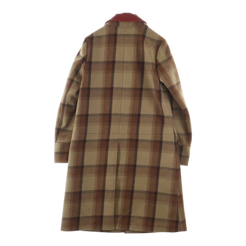 VALENTINO(ヴァレンティノ) チェック ラムレザーカラー付 ステンカラー コート ベージュ NVOCCAIB04LQ