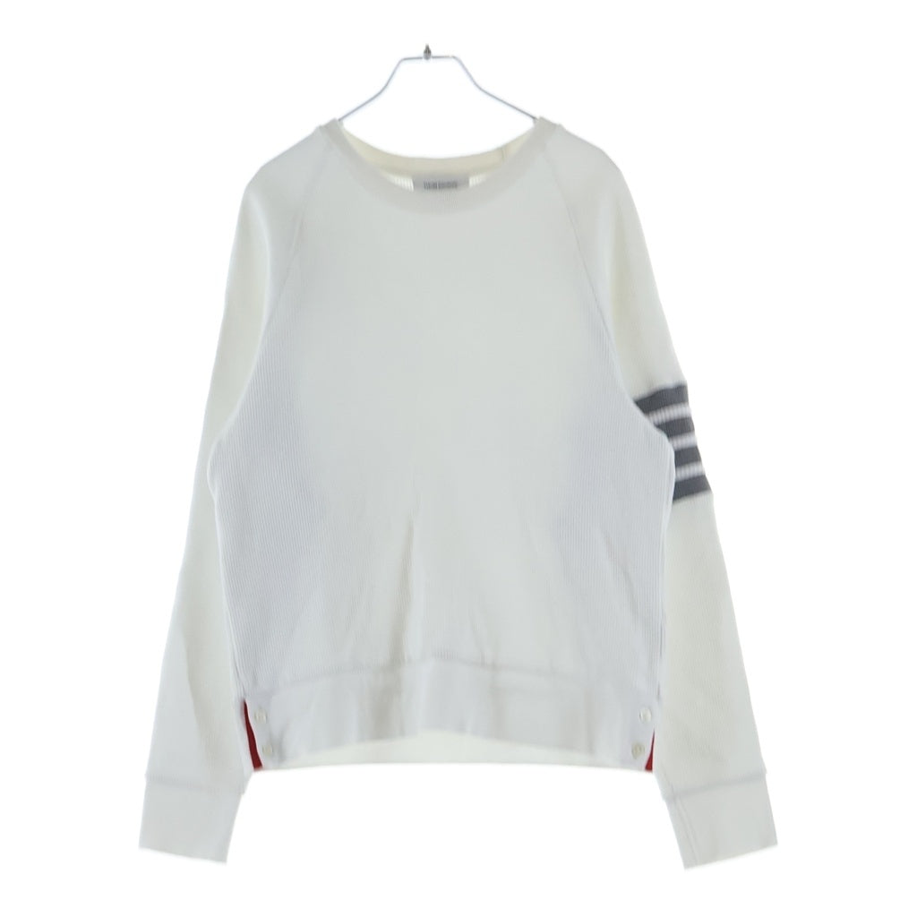 THOM BROWNE(トムブラウン) クラシック フォーストライプ クルーネック ワッフル 長袖スゥエット トレーナー カットソー ホワイト MJT205A-06452-100