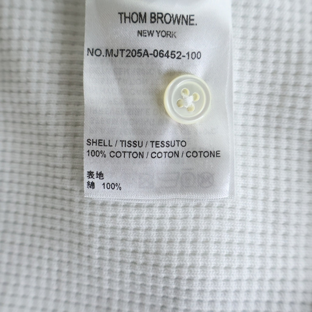 THOM BROWNE(トムブラウン) クラシック フォーストライプ クルーネック ワッフル 長袖スゥエット トレーナー カットソー ホワイト MJT205A-06452-100