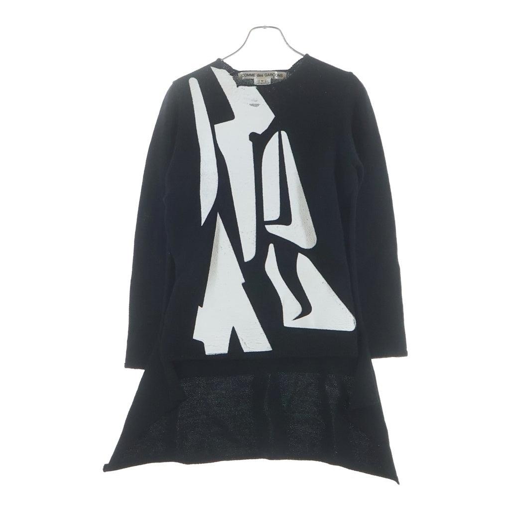 COMME des GARCONS(コムデギャルソン) 22AW デザイン ペイント サイドカット クルーネック 長袖ニット セーター カットソー ブラック GJ-N008 レディース