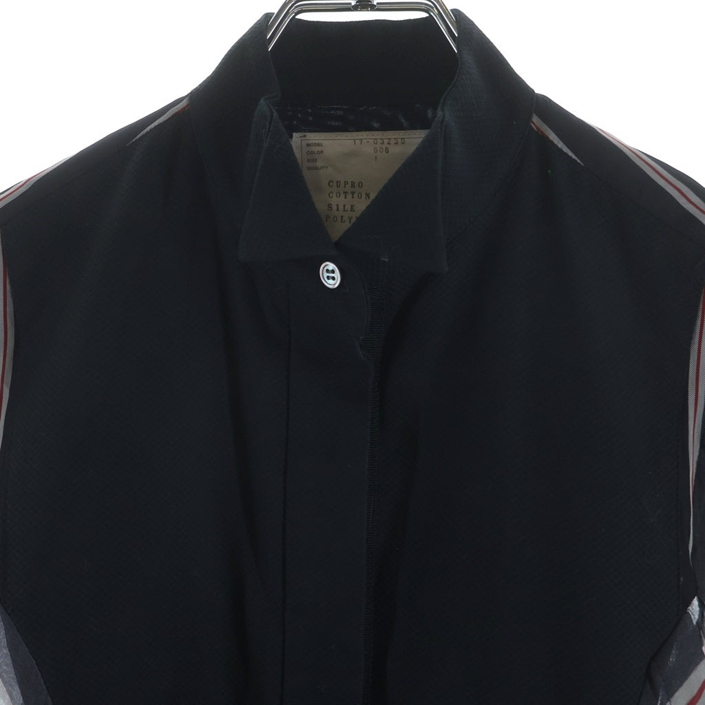 Sacai(サカイ) 17SS ベルテッド ドッキング ストライプ シースルー 半袖シャツ ワンピース ブラック レディース 17-03230