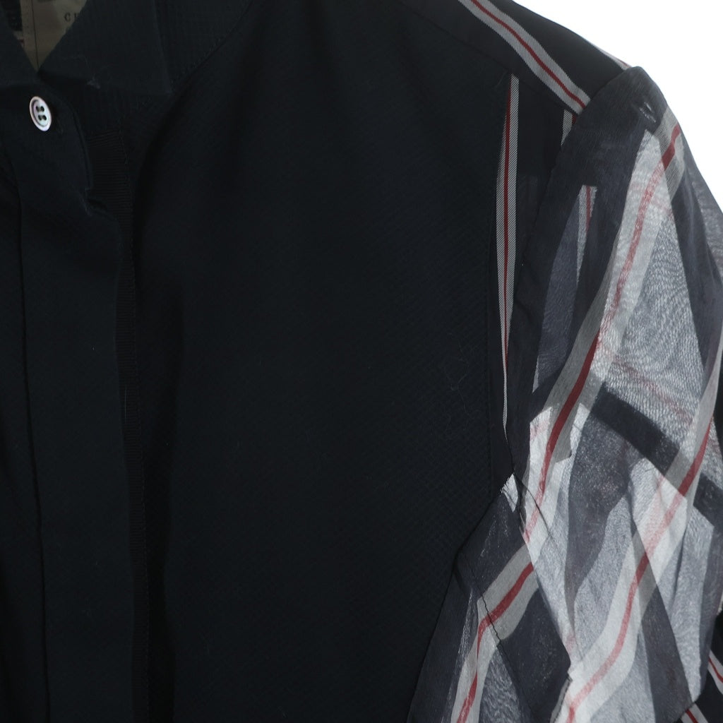 Sacai(サカイ) 17SS ベルテッド ドッキング ストライプ シースルー 半袖シャツ ワンピース ブラック レディース 17-03230