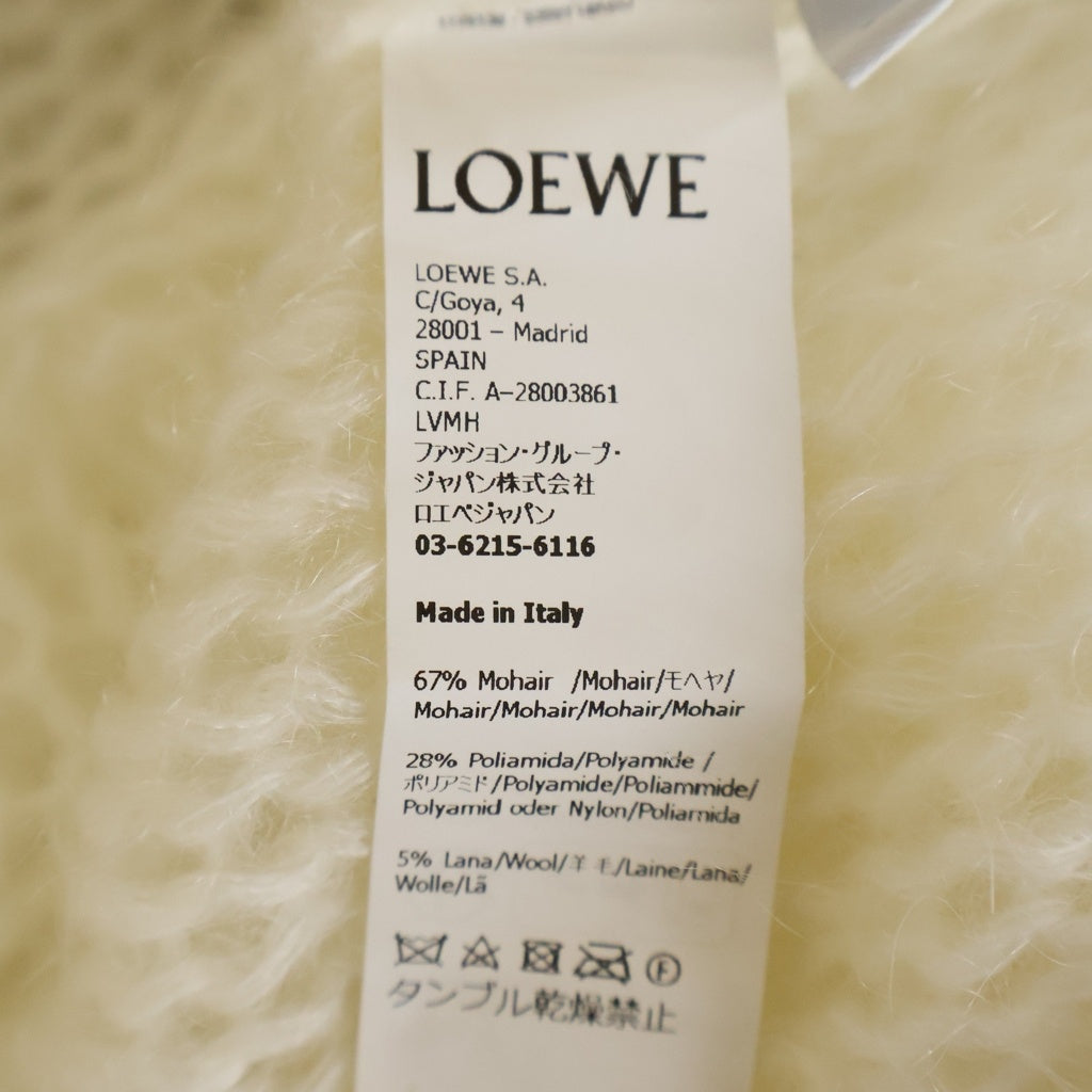 LOEWE(ロエベ) アナグラム刺繍 モヘヤ ウール クルーネック 長袖ニット ホワイト レディース S359Y14KBO