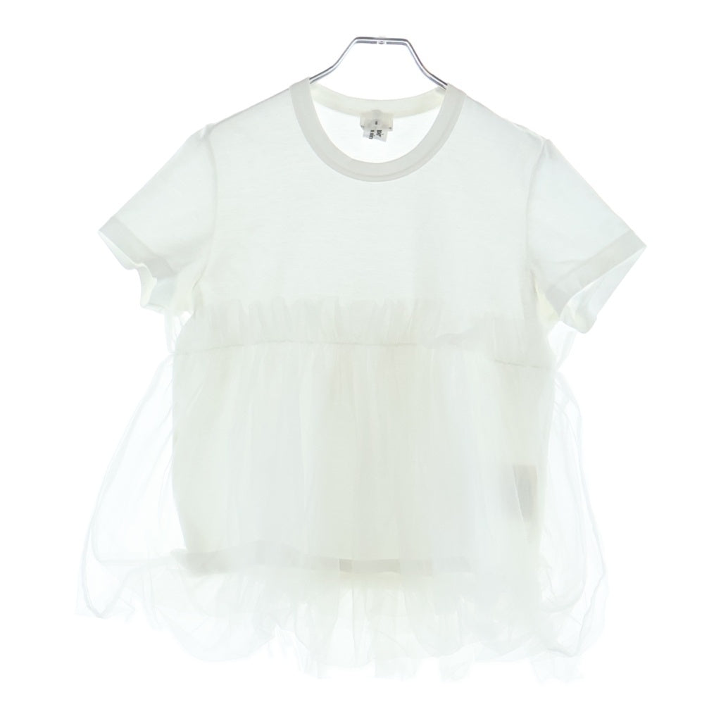 NOIR KEI NINOMIYA(ノワール ケイニノミヤ) チュール フリル付き クルーネック 半袖Tシャツ ホワイト 3B-T009 レディース