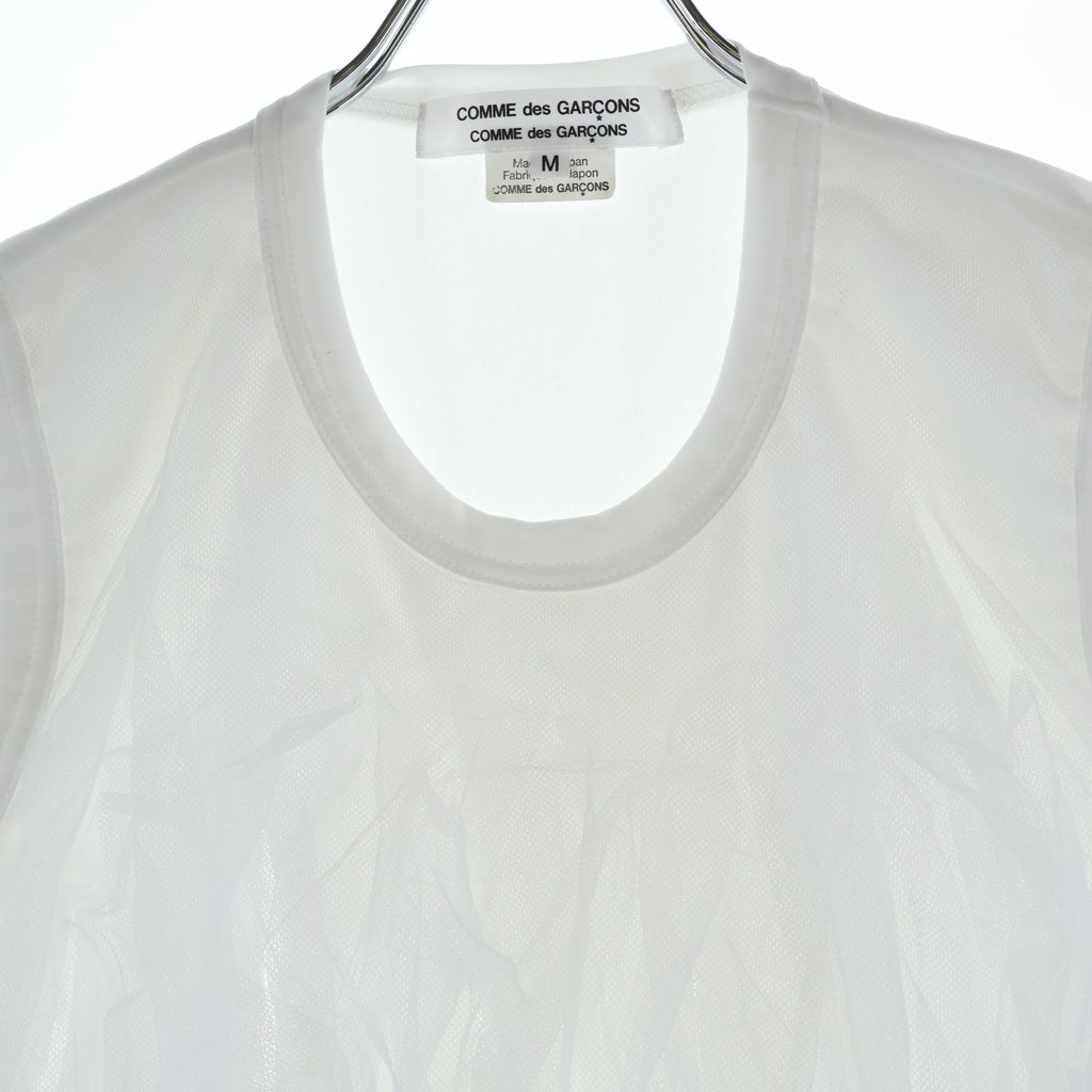 COMME des GARCONS COMME des GARCONS(コムデギャルソンコムデギャルソン) 21W フロント フリル クルーネック ノースリーブ Tシャツ カットソー ホワイト レディース RI-T004