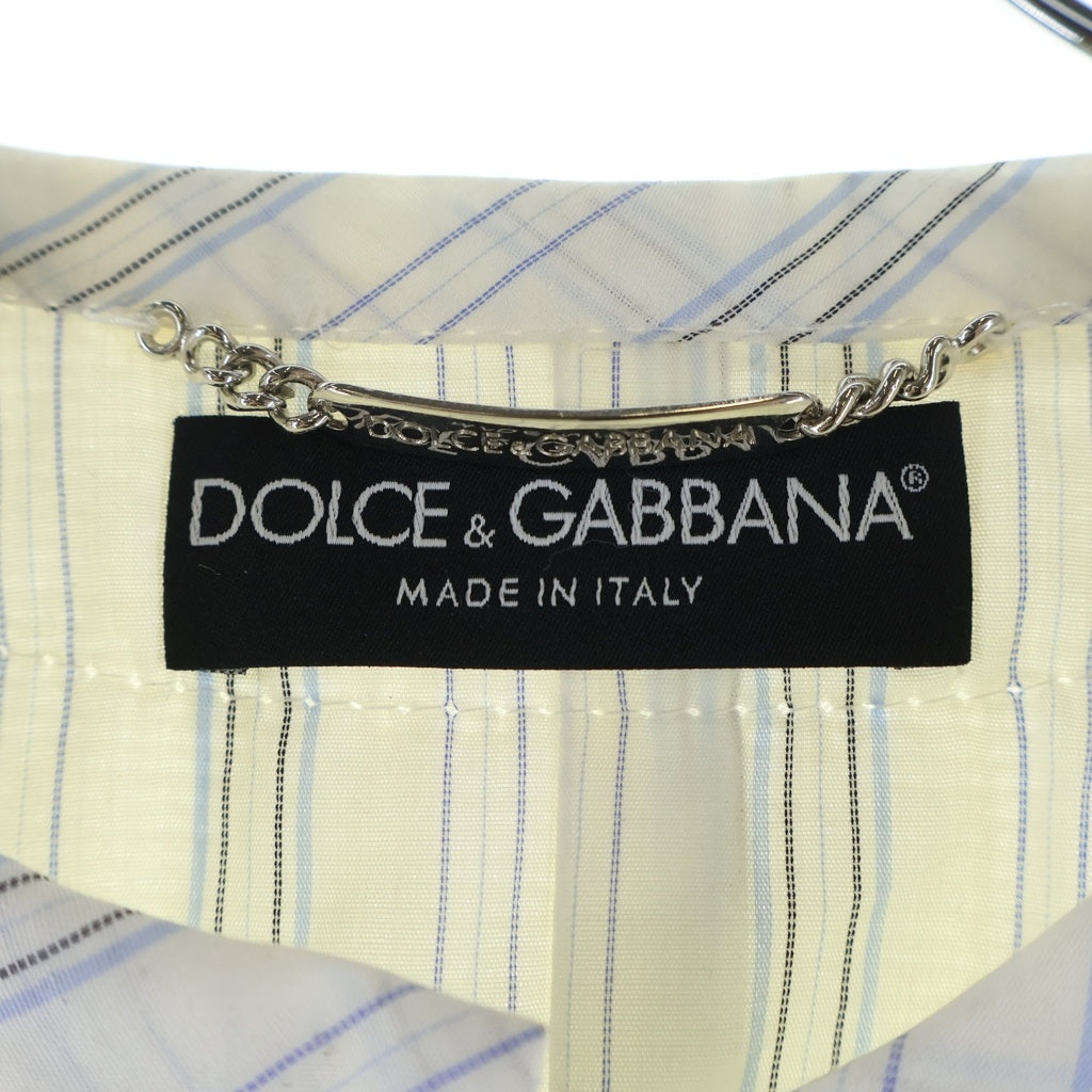 DOLCE & GABBANA(ドルチェアンドガッバーナ) 裏地 ストライプ柄 ロゴボタン ジャケット ホワイト レディース