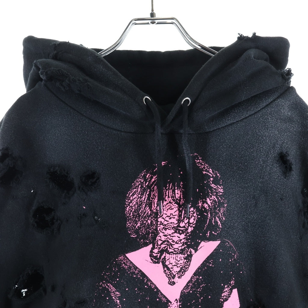 NO BRAND(ノーブランド) EMARY エメリー ダメージ加工 ノースリーブ パーカー ブラック EMSS24H011