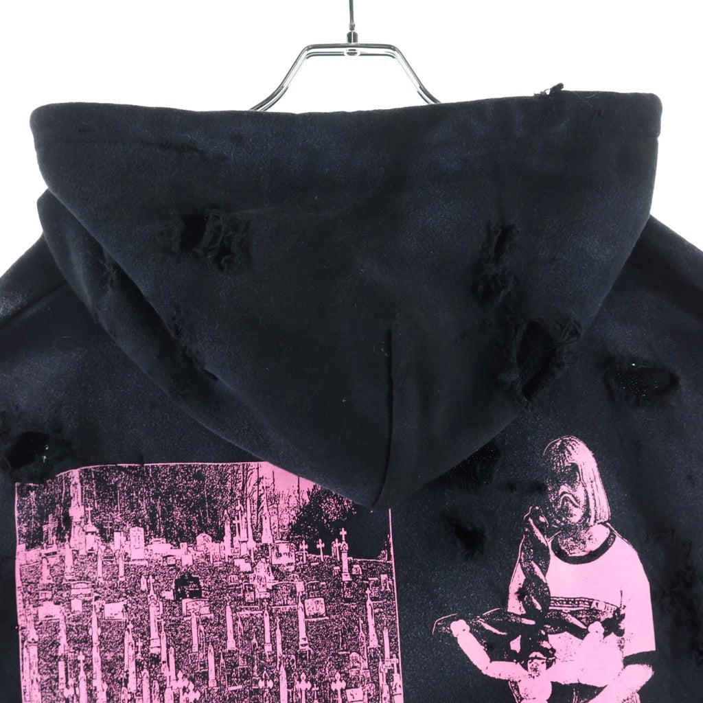 NO BRAND(ノーブランド) EMARY エメリー ダメージ加工 ノースリーブ パーカー ブラック EMSS24H011