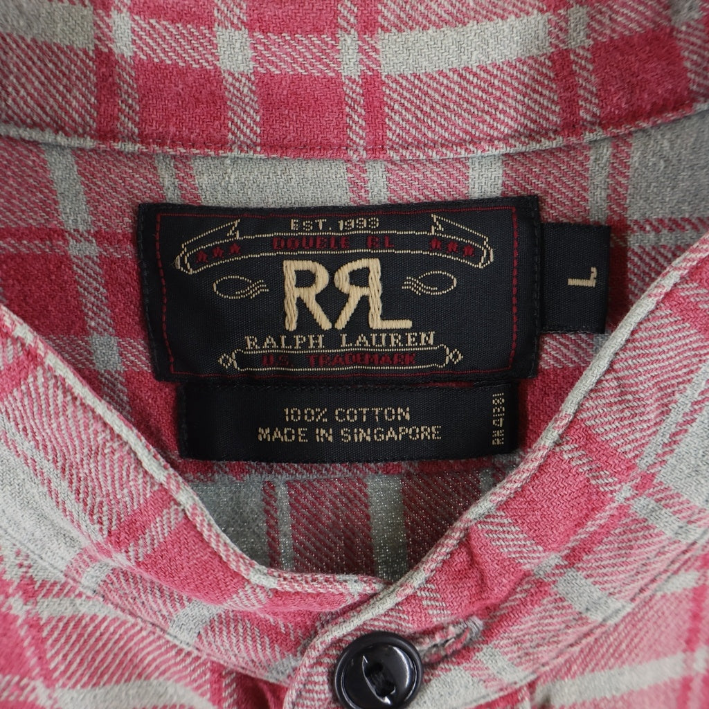 RRL(ダブルアールエル) 90S 三ツ星タグ スタンドカラー フラップポケット チェック柄 長袖シャツ ピンク