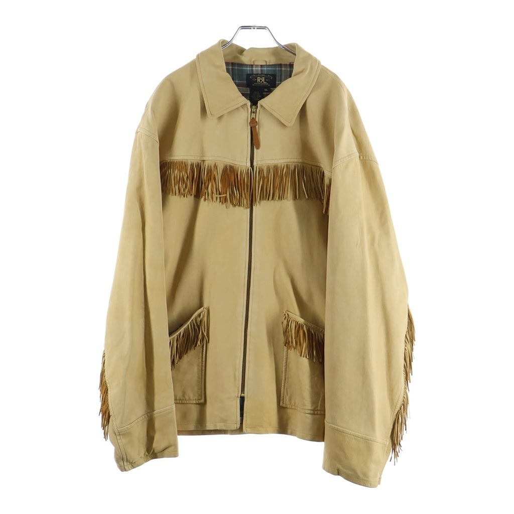 RRL(ダブルアールエル) 90S 三ツ星タグ フリンジ ジップアップ レザージャケット ベージュ