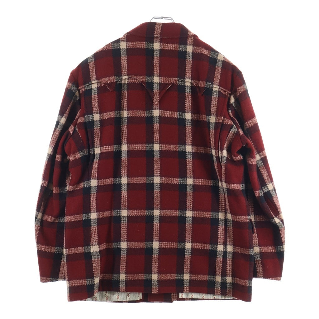 RRL(ダブルアールエル) 90S 三ツ星タグ セミピークドラペル バッファローチェック ランチコート レッド/ブラック