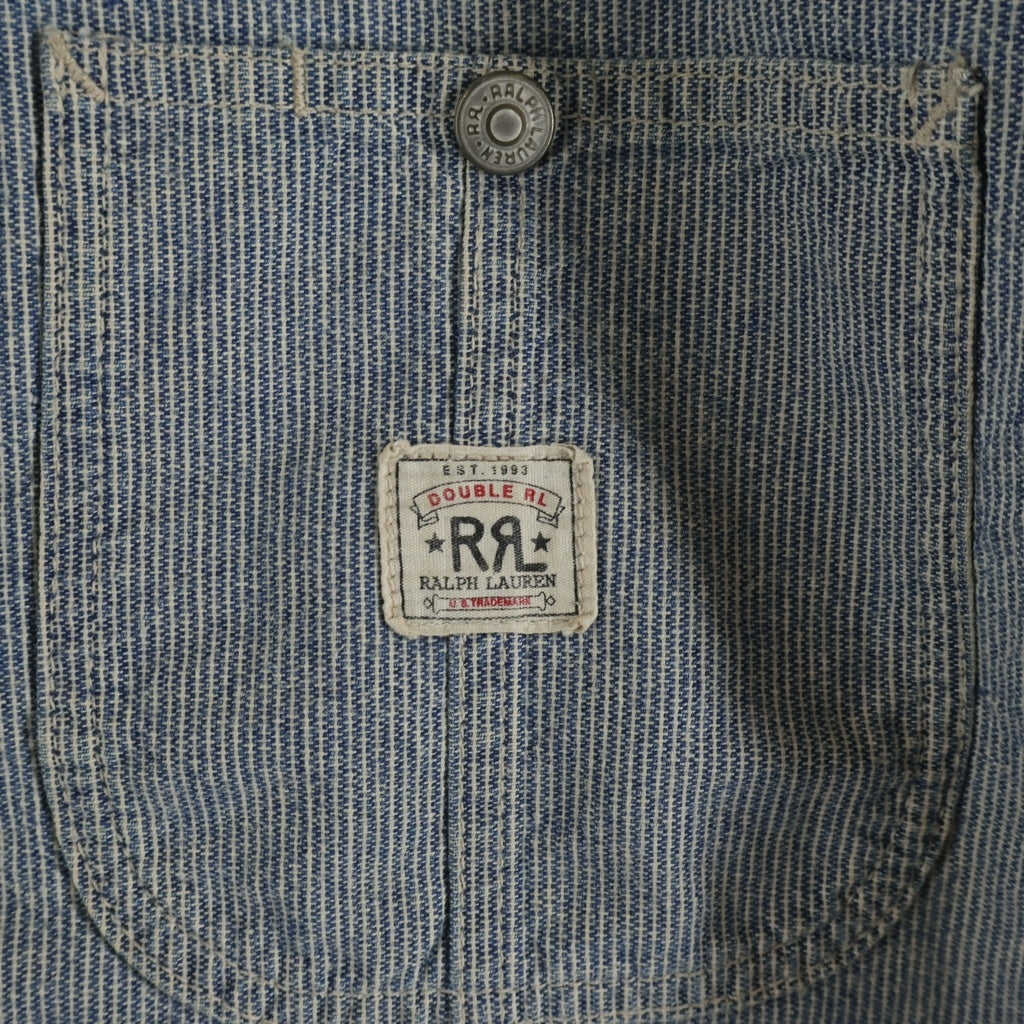 RRL(ダブルアールエル) 90S 三ツ星タグ ストライプ デニム カバーオール ライトブルー
