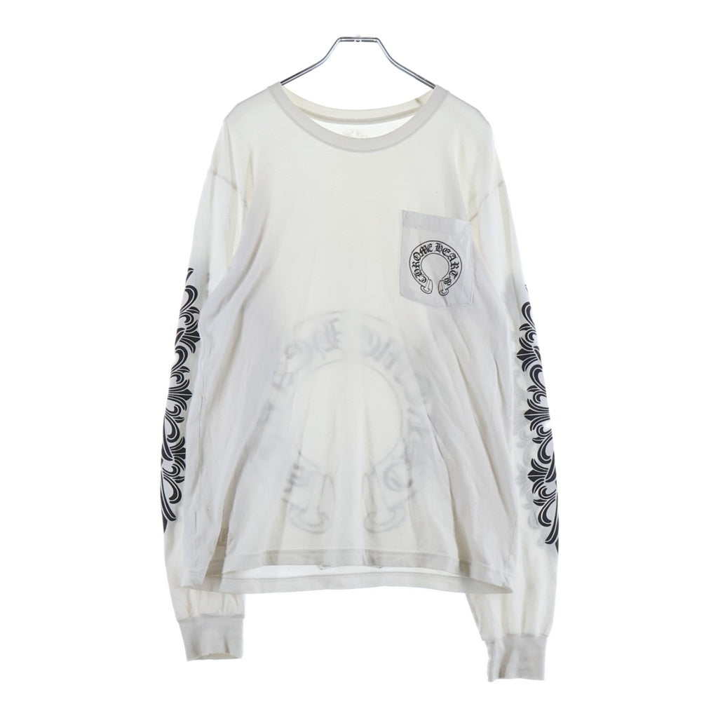 CHROME HEARTS(クロムハーツ) CH L/S T-SHIRT バックホースシュー アームフローラル クルーネック 長袖Tシャツ カットソー ホワイト