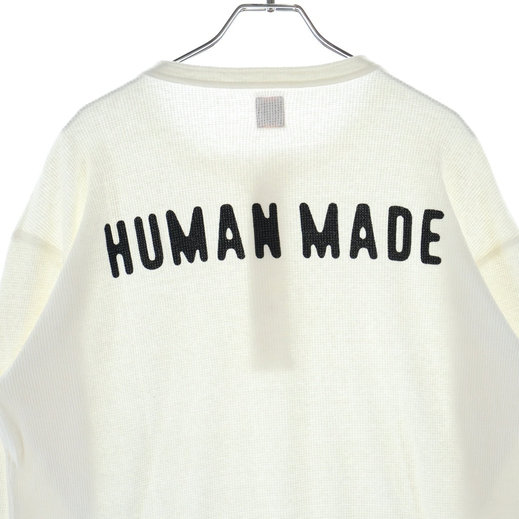 HUMAN MADE(ヒューマンメイド) バックプリント ハートボタン ヘンリーネック 長袖カットソー ホワイト