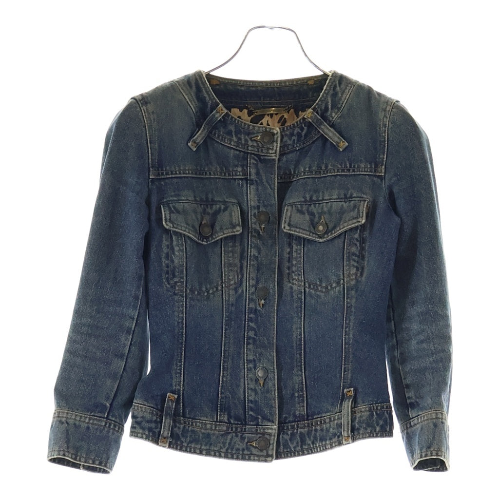 DOLCE & GABBANA(ドルチェアンドガッバーナ) ノーカラー 裏地レオパード デニムジャケット Gジャン インディゴ レディース JK1M 9339
