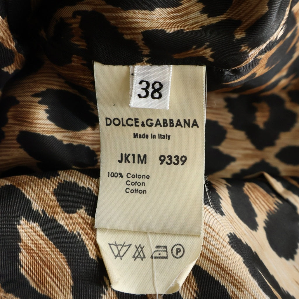 DOLCE & GABBANA(ドルチェアンドガッバーナ) ノーカラー 裏地レオパード デニムジャケット Gジャン インディゴ レディース JK1M 9339