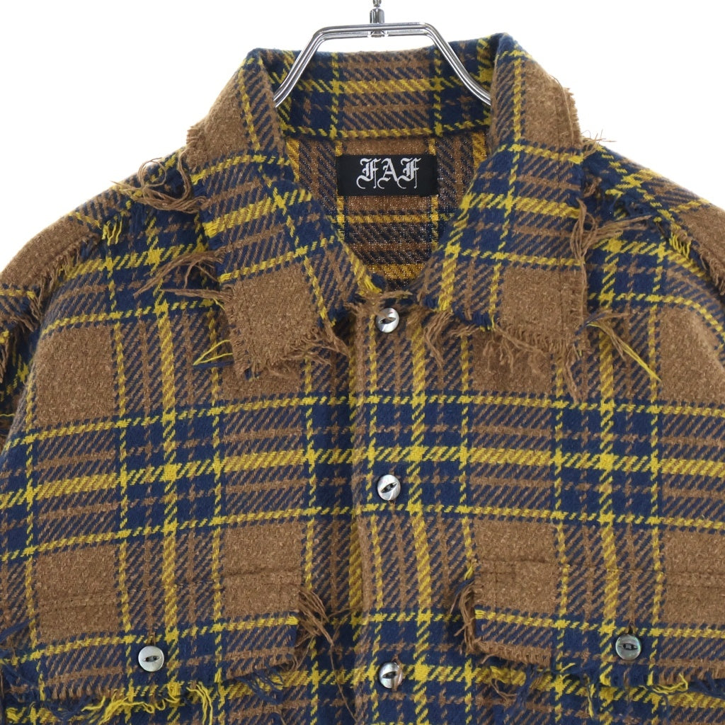 FAF/Fake As Flowers(エフエーエフ/フェイクアズフラワーズ) 22AW FLANNEL BORO SHIRT フランネル ボロ 長袖シャツ ブラウン FAFW22-23