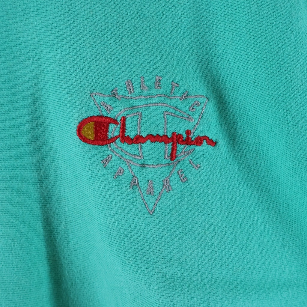CHAMPION(チャンピオン) 90'S リバースウィーブ 刺繍ロゴ スウェットクルーネックシャツ トレーナー トリコ刺繍タグ USA製 グリーン