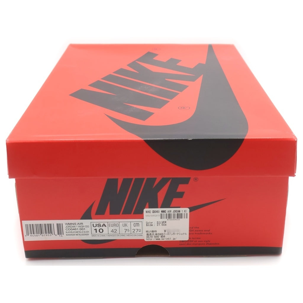 NIKE(ナイキ) WMNS AIR JORDAN 1 HIGH OG Silver Toe CD0461-001 ウィメンズ エアジョーダン 1 ハイ シルバートゥ ハイカットスニーカーシューズ シルバー/ブラック US10/27cm