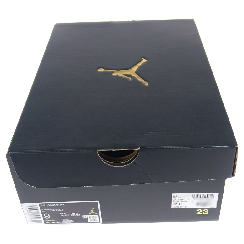 NIKE(ナイキ) AIR JORDAN 1 MID HYPER ROYAL 554724-068 エアジョーダン1 ミッド ハイパーロイヤル ミドルカットスニーカー ブルー/ブラック US9/27cm