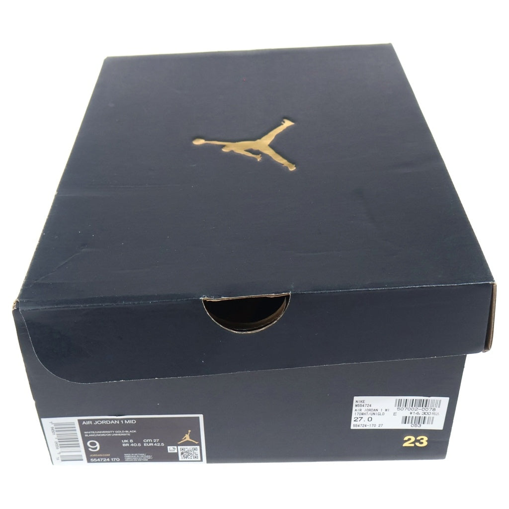 NIKE(ナイキ) AIR JORDAN 1 MID UNIVERSITY GOLD 554724-170 エアジョーダン1 ミッド ユニバーシティ ゴールド ミッドカットスニーカー ホワイト/イエロー US9/27cm