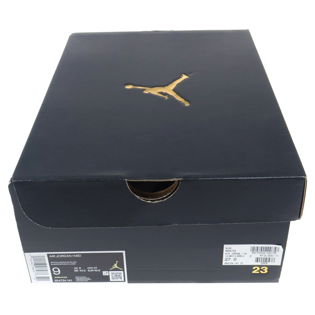 NIKE(ナイキ) AIR JORDAN 1 MID Laser blue 554724-141 エアジョーダン1 ミッド レーサーブルー ミドルカットスニーカー ブルー/ホワイト US9/27cm
