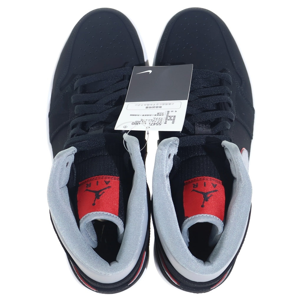NIKE(ナイキ) AIR JORDAN 1 MID Black Particle Grey Gym Red 554724-060 エアジョーダン1 ミッド ブラックパーティクルグレージムレッド ミドルカットスニーカー US9/27cm