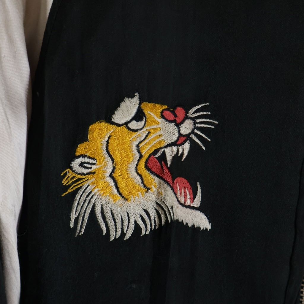 HOUSTON(ヒューストン) 虎刺繍ロゴ レーヨン スーヴェニアジャケット ブラック